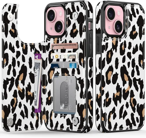 Vista 174 de FUNMIKO Funda tipo cartera para iPhone 15 con tarjetero + clip para efectivo, bloqueo RFID, protección contra caídas de grado militar y obras