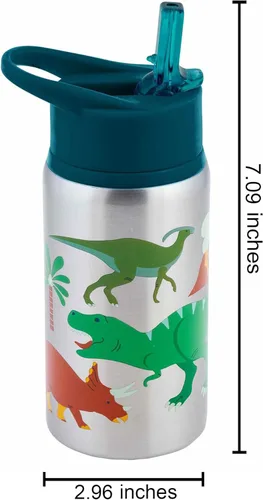 Vista 3 de Stephen Joseph Botellas de agua de acero inoxidable, 18 onzas, tapa con popote, vaso reutilizable, aislado, DINO
