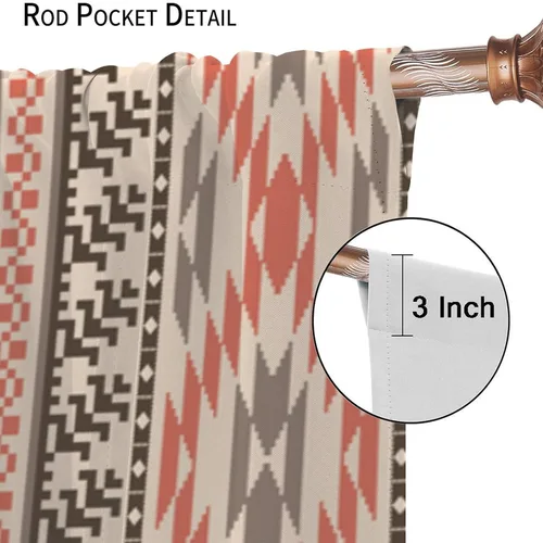 Vista 386 de Cortinas con patrón geométrico tribal, estilo suroeste, azteca, rústico, occidental, nativo americano, opacas, con bolsillo para barra, decoración