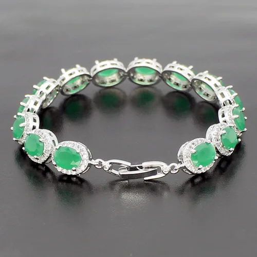 Vista 4 de Hermosa Pulsera de tenis ovalada para mujer, zafiro rubí, esmeralda, topacio blanco, plata, 7 pulgadas
