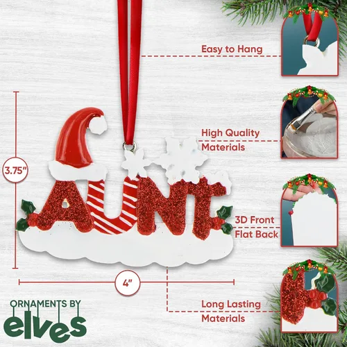 Vista 3 de Adorno de Navidad familiar personalizado – Adornos personalizados para tía, adorno de la mejor tía de la historia, adornos de regalo personalizados
