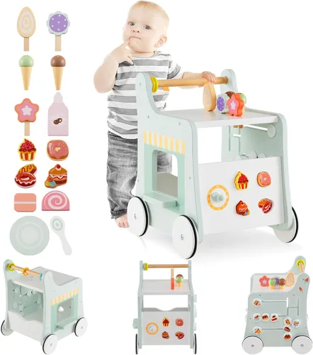 Vista 12 de INFANS Andador de madera para bebés con centro de actividades, andador