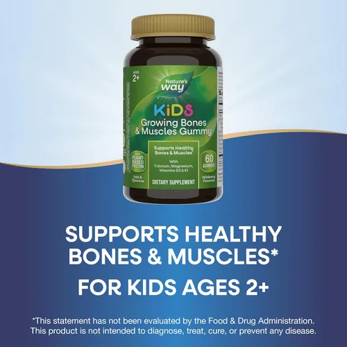 Vista 3 de Gomas de huesos y músculos en crecimiento para niños de Nature's Way, apoya huesos y músculos saludables*, calcio, magnesio, vitaminas D3 y K1