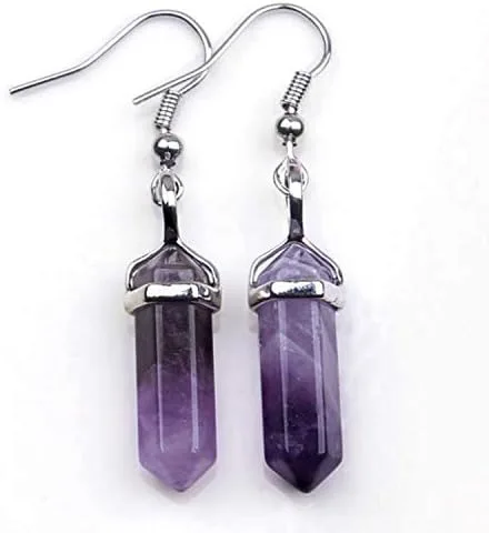 Vista 4 de Juego de pendientes colgantes con cristales de curación y cristales hexagonales de cuarzo natural para mujeres y niñas, piedras de cuarzo natural