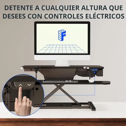 Vista 6 de FLEXISPOT Convertidor de escritorio de pie motorizado de 32 pulgadas, elevador de escritorio eléctrico para estar de pie, soporte de escritorio