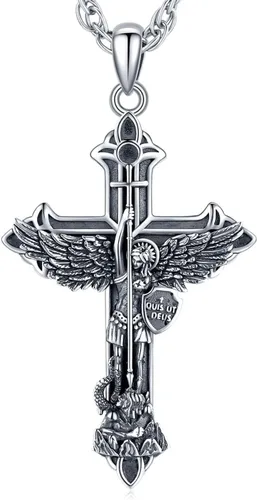 Vista 18 de Aniu 925 Sterling Silver Saint Medal Necklace Religious Amulet Jewelry Gift Concha de abulón - Redondo - Collar de San Cristóbal - H