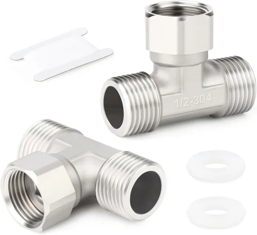 Vista 14 de TAISHER 2 conectores en T movibles flexibles de acero inoxidable 304 de 3 vías y 3 extremos, 1/2 pulgada para pulverizador, válvula en ángulo, brazo