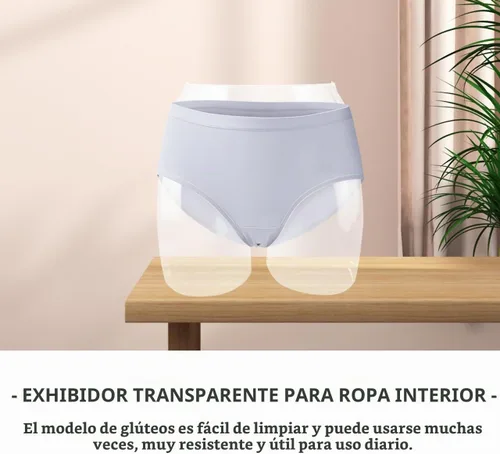 Vista 5 de Soporte de exhibición de pantaletas, estante de exhibición de ropa interior transparente, modelo de cadera para presentación de ventana de tienda