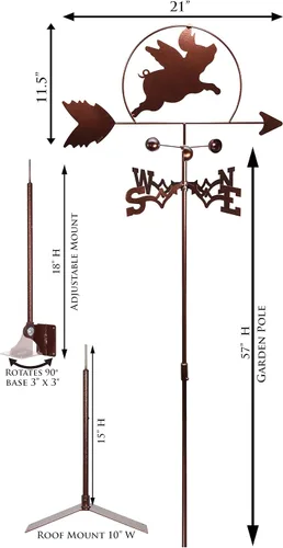 Vista 3 de SWEN Products Flying Pig Piggy Veleta (montaje ajustable incluido)
