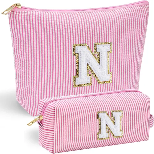 Vista 201 de YOOLIFE Regalos del Día de la Madre para Mujeres, Bolsa de Maquillaje con Iniciales, Bolsa de Maquillaje para Viaje, Bolsa de Maquillaje Negro