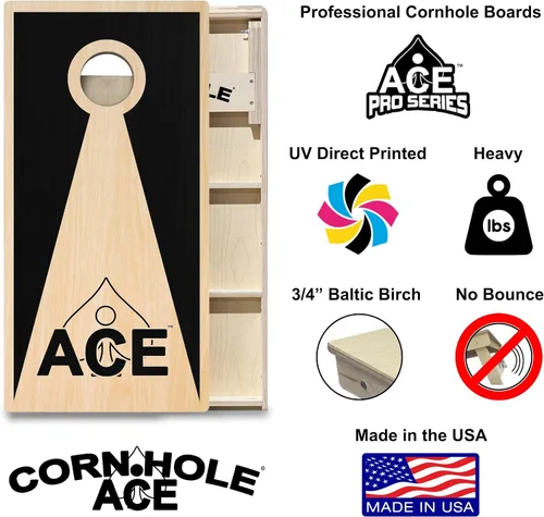 Vista 2 de CornholeAce ACE PRO Tablas de cornhole profesionales de triángulo inverso – ¡sin rebote! Patas anchas triples, madera contrachapada de abedul