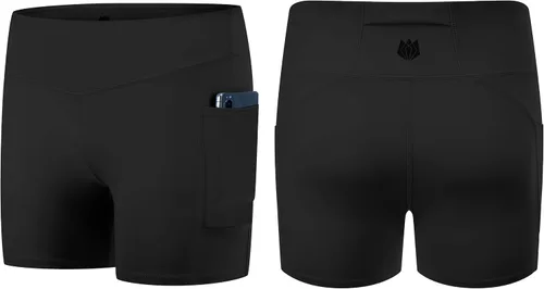 Vista 2 de FitsT4 - Pantalones cortos de voleibol para niñas de 4 pulgadas, 3 bolsillos, atléticos, gimnasia, baile, yoga, correr, gimnasio, fútbol, bicicleta