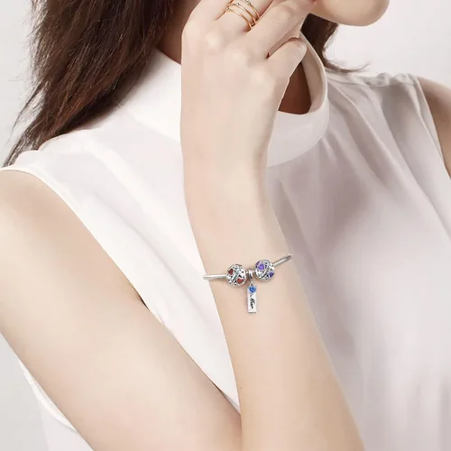 Vista 4 de DALARAN Dijes de piedra natal para pulsera de plata de ley 925 con cuentas de corazón de feliz cumpleaños para mujer