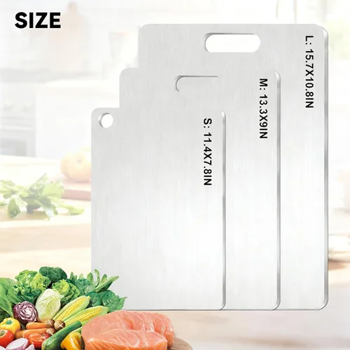 Vista 2 de Tabla de cortar de titanio, tabla de cortar de acero inoxidable para cocina, tabla de cortar de grado alimenticio 304, a prueba de deformación