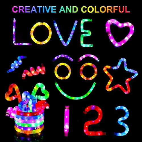 Vista 6 de UrChoice Varillas luminosas, 8 tubos LED Pop para fiesta, collares brillantes, juguetes de campamento iluminados, juego imaginativo, decoraciones