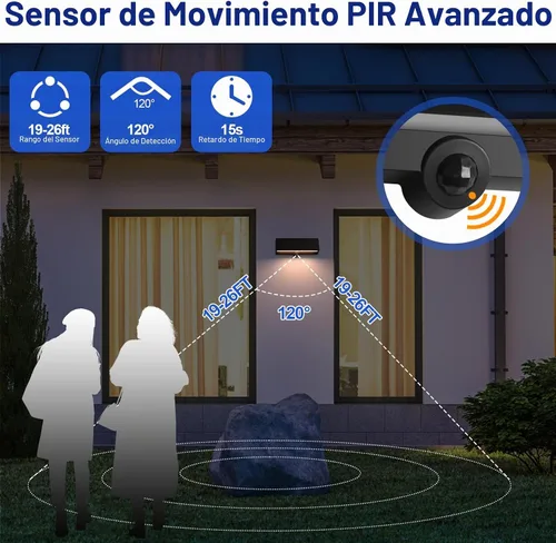 Vista 5 de FUDESY Luz solar de pared con sensor de movimiento para exteriores, 3 modos Lámpara de porche exterior impermeable, 3000 K, blanco cálido, 800