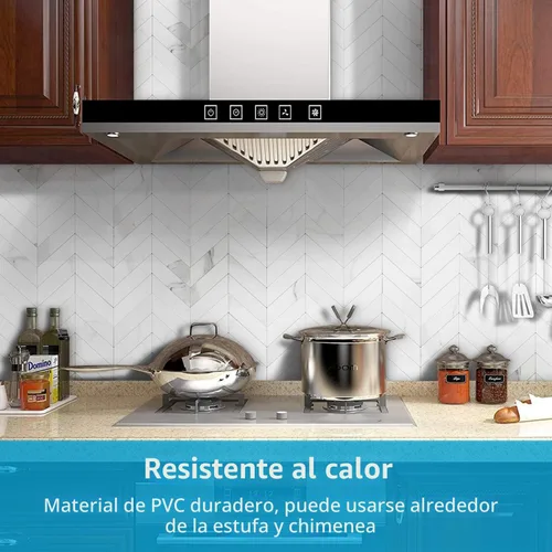 Vista 2 de STICKGOO 1 hoja de azulejos de espiga para despegar y pegar, PVC de mármol blanco para salpicaderos, azulejos de pared autoadhesivos para cocina