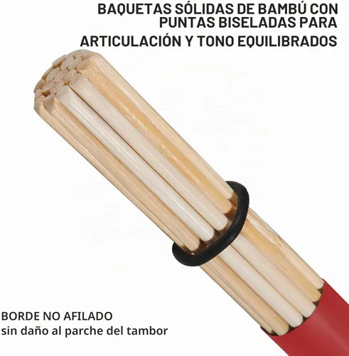 Vista 3 de 1 par de baquetas de bambú Punk para música jazz y folk en color rojo