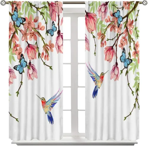 Vista 8 de Cortinas opacas de flores de colibrí, para dormitorio y sala de estar, diseño estético rústico y moderno, juego de 2 paneles, 42 x 45 pulgadas