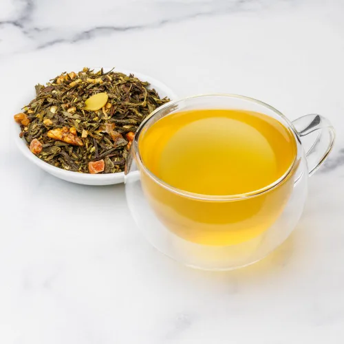 Vista 4 de Té verde de nuez verde con piña, coco, almendras y arce - Té de sencha gourmet de hojas sueltas - Bolsa de 4 onzas
