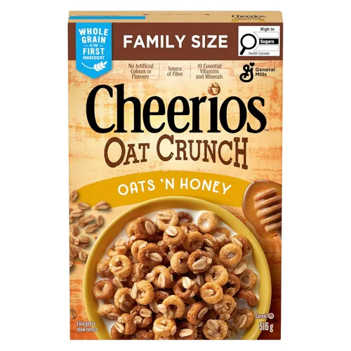 Vista 10 de Cheerios Avena Crunch Oats 'N Honey Cereal, 516g/18.2 oz, importado de Canadá)