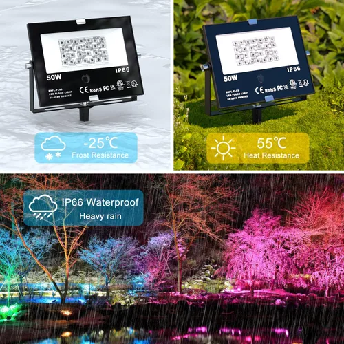 Vista 3 de Luz de inundación LED RGB para exteriores, 50 W, reflectores que cambian de color, focos de iluminación de paisaje, impermeable, luz de paisaje
