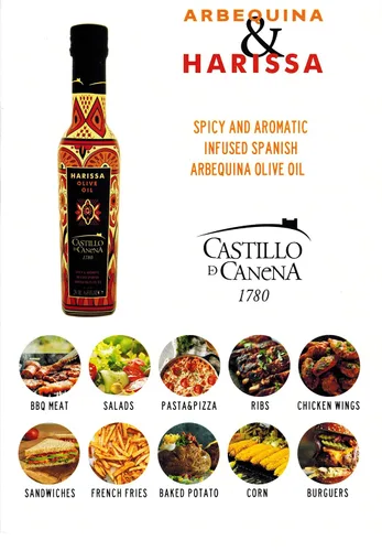 Vista 5 de Castillo de Canena Harissa Aceite de Oliva Virgen Extra Infundido Picante y Aromático (8.5 fl oz) Aceitunas Arbequinas Españolas