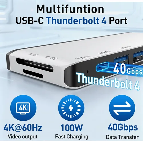Vista 5 de Estación de acoplamiento Surface Pro 12, Quad Display Surface Pro 12 Hub USB con HDMI 4K dual 4K, Thunerbolt 4 Hub