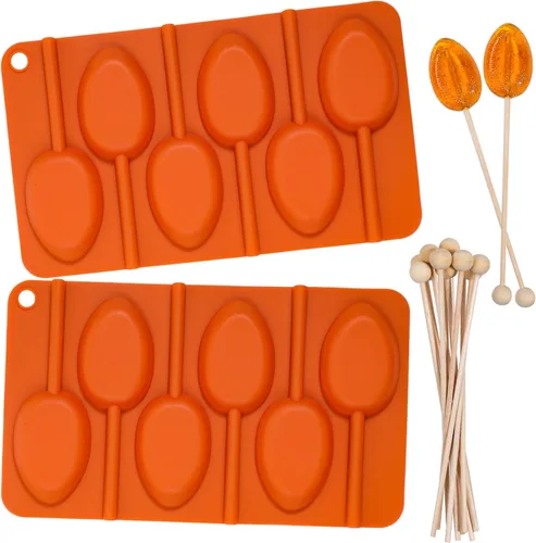 Vista 9 de Webake Moldes de piruleta de conejo para dulces de chocolate, 6 agujeros de silicona de conejo con palitos de piruleta, bonitos moldes de Pascua