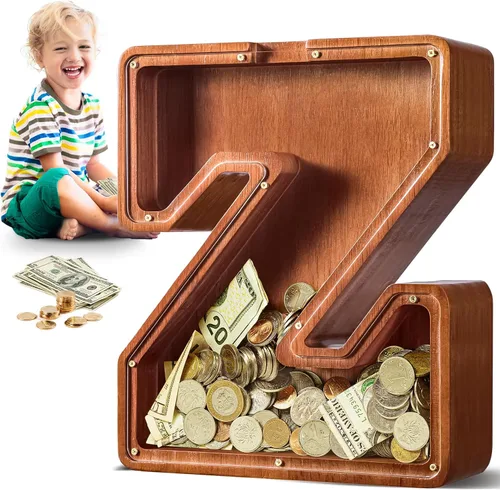 Vista 97 de SummiDate Alcancía de madera de letra para niños y niñas, Alfabeto, personalizada, regalo de cumpleaños y pascua para niños (A)