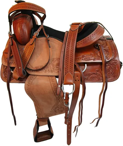 Vista 2 de Sillín Western Trail Caballo Placer Cómodo Paseo Herramientas Rodeo Cowboy Sillines 15 16 17 18 FQHB