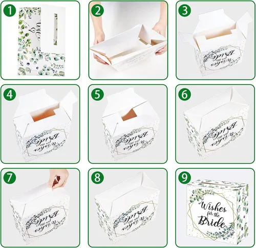 Vista 4 de Outus Caja de 51 tarjetas de boda con hojas de salvia con tarjetas de consejos, caja de tarjetas de despedida de soltera, cajas de sobre
