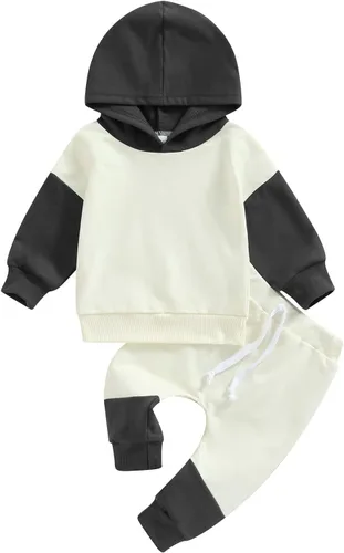 Vista 29 de Ropa de bebé niño 3 6 9 12 18 24M 3T Conjunto de pantalones con capucha patchwork sudadera con capucha pantalones de rayas traje de otoño invierno