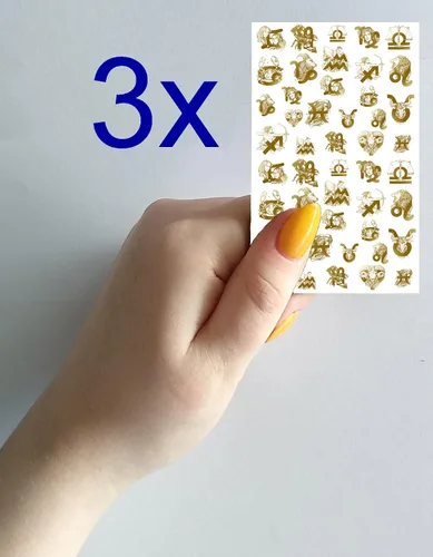 Vista 2 de Pegatinas para uñas (5 hojas) FLONZNAIL signos del sodiaco Vintage dorado ilustración