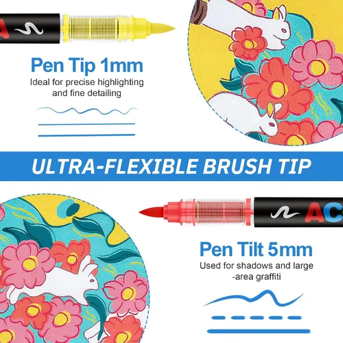 Vista 3 de Guangna 168 rotuladores de pintura acrílica, bolígrafos de pintura acrílica con punta de pincel, tinta impermeable de secado rápido, para pintar