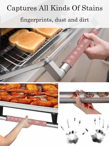 Vista 4 de Juego de 2 fundas para manijas de puerta de refrigerador con copos de nieve rosados, para lavavajillas, microondas, horno, nevera, estufa