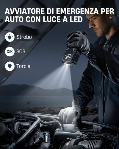Vista 4 de Batería de arranque de coche 7000A de 12 V, caja de salto portátil de 21800 mAh para todos los motores de gasolina y diésel de 10L, cables de puente