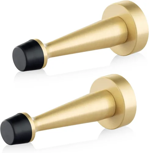 Vista 9 de QOGRISUN 's Topes de puerta negros de latón macizo resistentes, longitud total de 3-1/4 pulgadas de protector de pared decorativo con punta