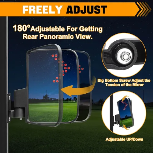 Vista 5 de Espejos laterales para carrito de golf con luz de señal de giro, espejos retrovisores para Club Car EZGO Yamaha Espejos laterales Carrito de golf