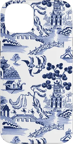 Vista 15 de iPhone 14 Pro Preppy Azul y Blanco Willow Patrón Chinoiserie Toile Case