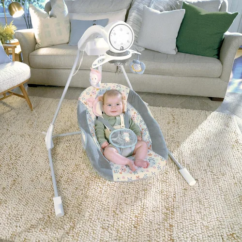 Vista 10 de Ingenuity InLighten - Columpio para bebé de 5 velocidades, asiento giratorio para bebé, arnés de seguridad de 5 puntos, sonidos naturales, luces