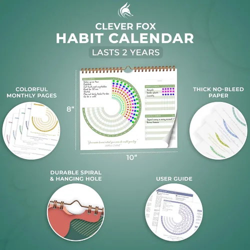 Vista 4 de Clever Fox Calendario de hábitos circular, rastreador de hábitos diario inspirador de 24 meses con páginas coloridas, diario de rutina
