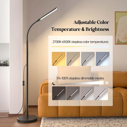 Vista 3 de Aisutha Lámpara de pie LED, lámpara de pie súper brillante de 18 W para sala de estar, lámpara de pie ajustable de colores continuos y brillo, luz
