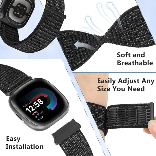 Vista 3 de Bcuckood Correa de nailon compatible con Fitbit Sense 2/Fitbit Sense/Fitbit Versa 4/Fitbit Versa 3 Bandas, para mujeres y hombres, correa de nailon