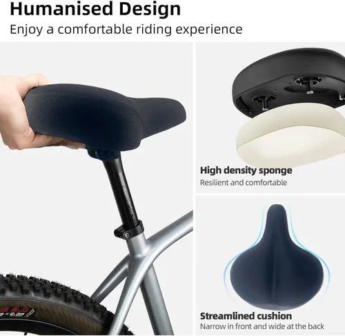 Vista 5 de Asiento de bicicleta de gran tamaño - Sillín de bicicleta ancho y cómodo con espuma viscoelástica, impermeable, negro
