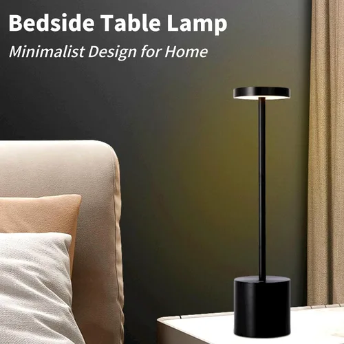 Vista 2 de Paquete de 2 lámparas a pilas, lámpara táctil de mesita de noche, lámpara de escritorio LED portátil con 3 brillos, lámpara de mesita de noche Negro
