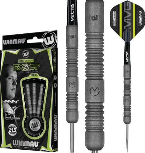 Vista 5 de Winmau Michael Van Gerwen MvG Exact Steel Tip Darts Set - 90% Tungsten Professional Darts - Precision Grip with Prism Alpha Flights & Vecta Shafts