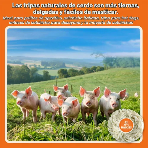 Vista 5 de HAIKISS Carcasa de salchicha de secado comestible, tripas naturales para salchichas caseras sabrosas, salchichas de desayuno, perrito caliente