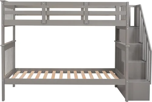 Vista 5 de Harper & Bright Designs Litera individual sobre individual con escalera, literas de madera con estante de almacenamiento y riel de protección, marco