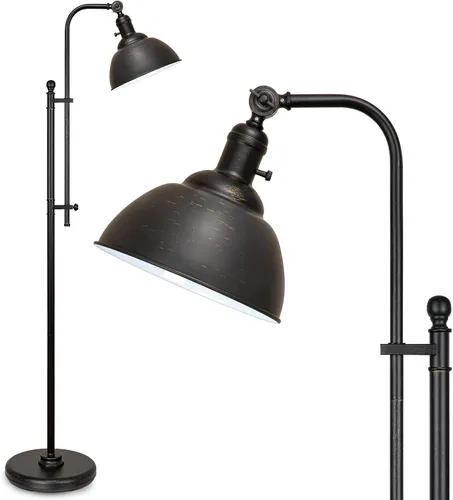 Vista 8 de Lámpara de pie industrial Coucrek, lámparas rústicas de 3 temperaturas de color en bronce envejecido, altura ajustable y luces de lectura Mate negro